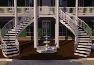 Two grand staircases grace guests upon their arrival at the Golden Mansion.