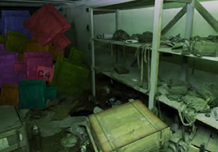This storage room is in shambles in Escape from missile base game.