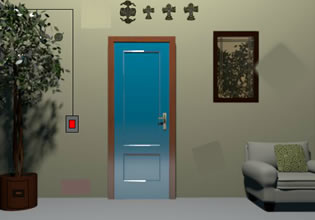 The door leading to the second floor room is locked in Ficus Room Escape game.