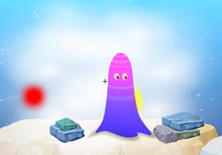A strange purple creature in Frozen Lands Escape game.