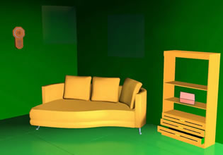 Yellow furniture is against the green walls in Minimalistic House Escape 2 game.