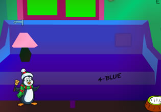 A cute pengiun is in the living in New Year Coins Escape game.