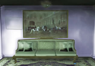 An expensive painting hangs at the Vintage Painting House Escape game.