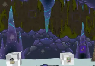 A dark,ominious cave is the setting for Frozen Cave Escape game.