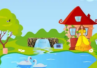 In Cinderella's Magic Ring game, Cinderella is enjoying the good weather outside.