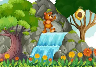 In Waterfall Escape Game, the bear is enjoying a walk by a small waterfall.