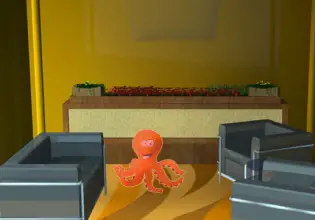 An orange octopus looks around for an exit in Orange Octopus Escape game.