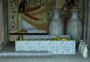 A golden sarcophagus is hidden beneath the pyramid in Secret of The Pharaoh's Tomb game.